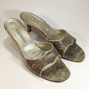 Manolo Blahnik Lizard Roccia Pattern Natural Leather Sandles